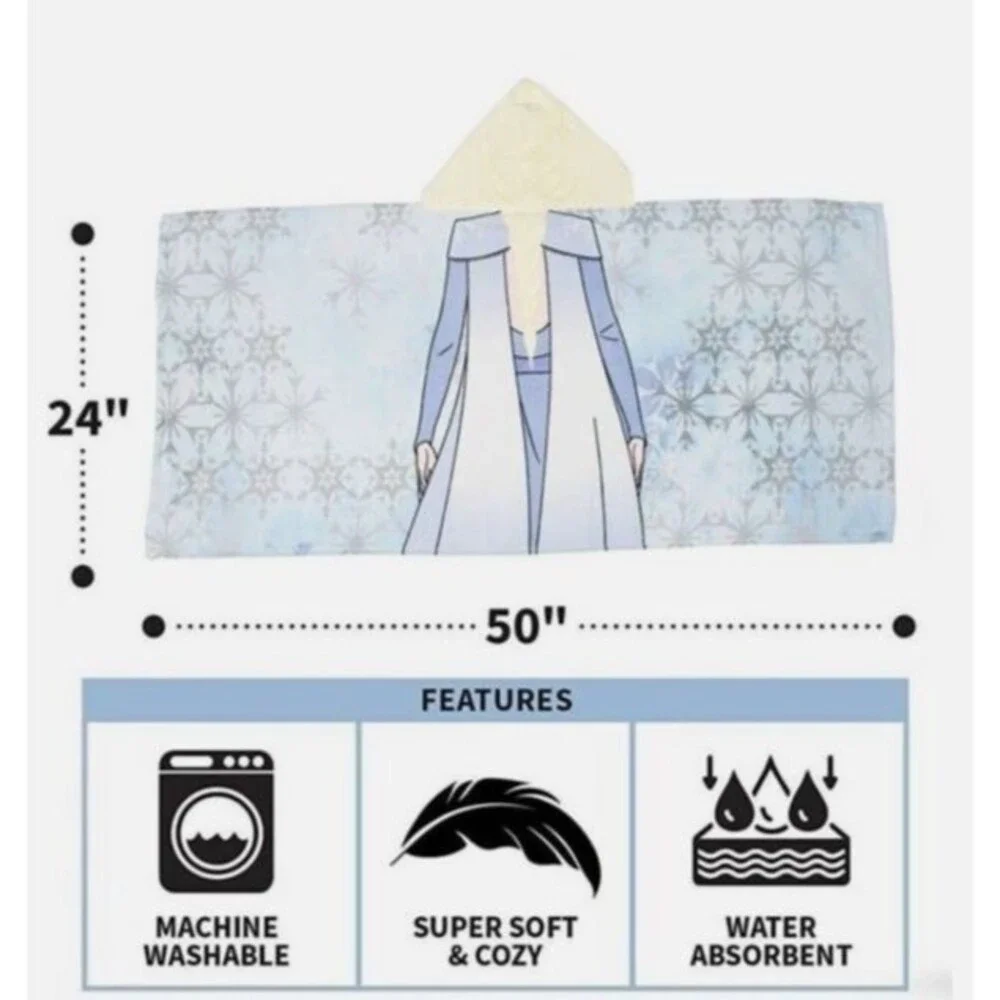 DISNEY FROZEN HOODED TOWEL, 100% Cotton, Bath Wrap, Pool, Swim, 22